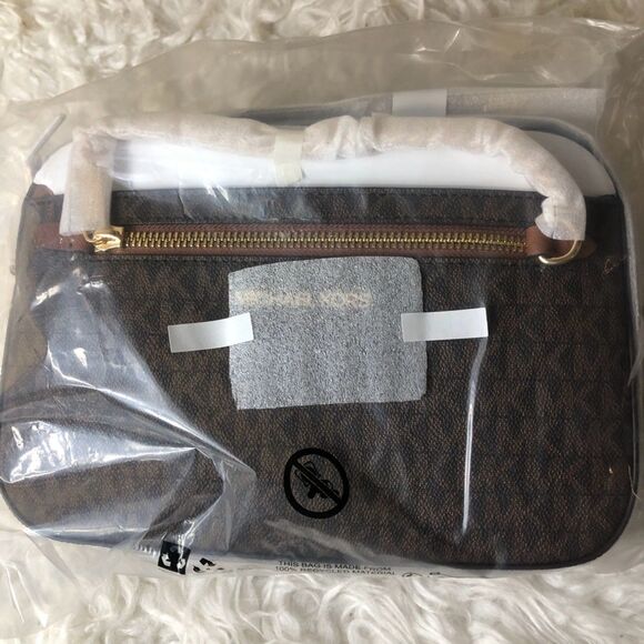 NWT MICHAEL KORS Jet Set Item LG EW ZP Chain Logo Crossbody Bag Brown - Picture 5 of 10